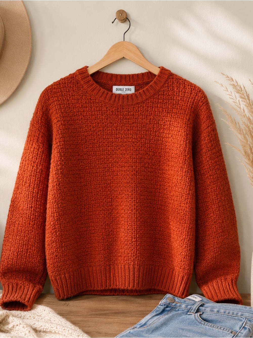 Cozy Rust Textured Knit Sweater Fall Pullover Size Large NWOT